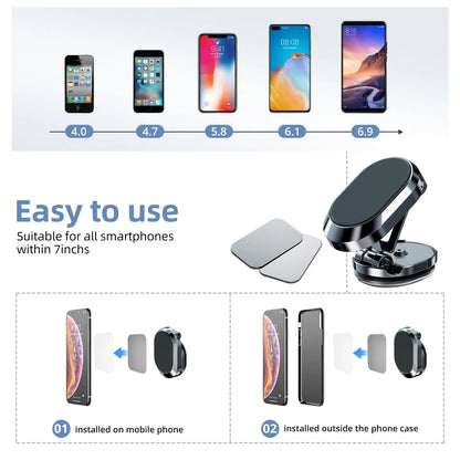 Car Phone Holder &amp; 180° Rotating Magnetic Cable